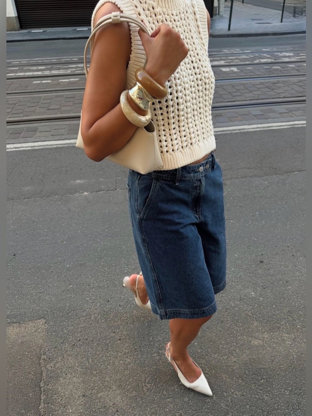 Crochet Knit Tank Top in Cream